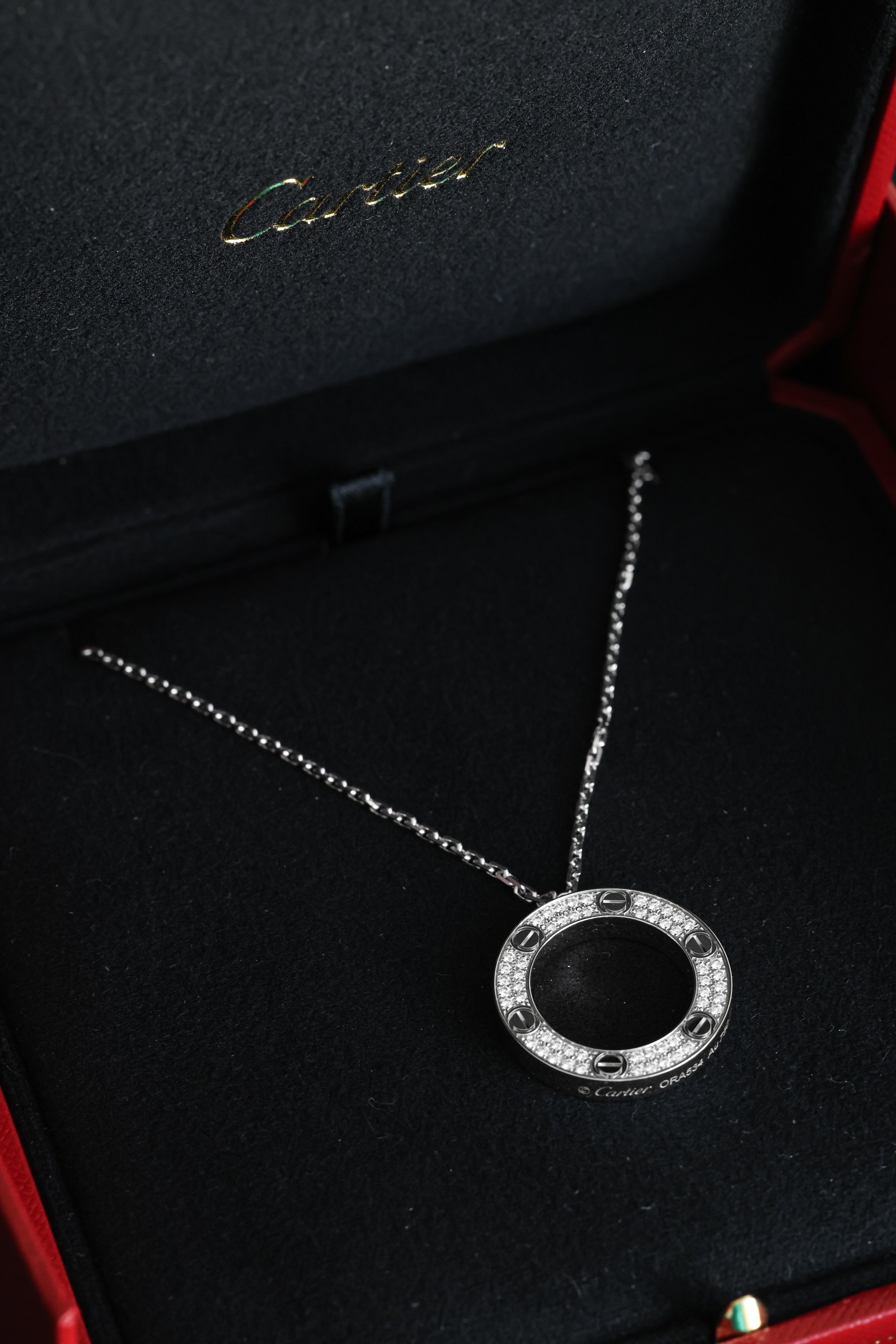 Women's or Men's 18K White Gold Cartier LOVE Pendant Necklace For Sale