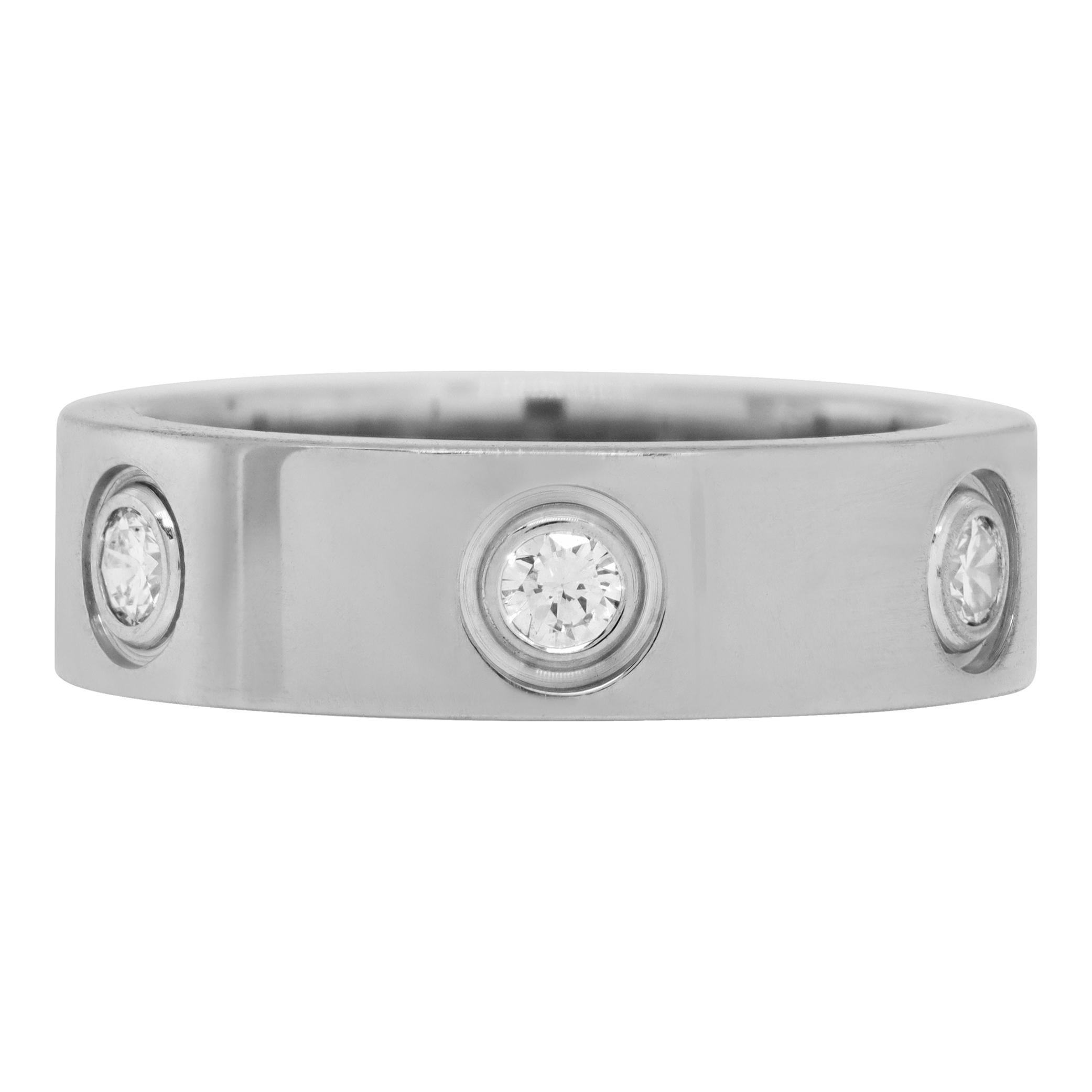 Cartier Love ring with 6 diamonds in 18k white gold, size 51 Euro/5.5 US.Hallmarks Inside Ring: