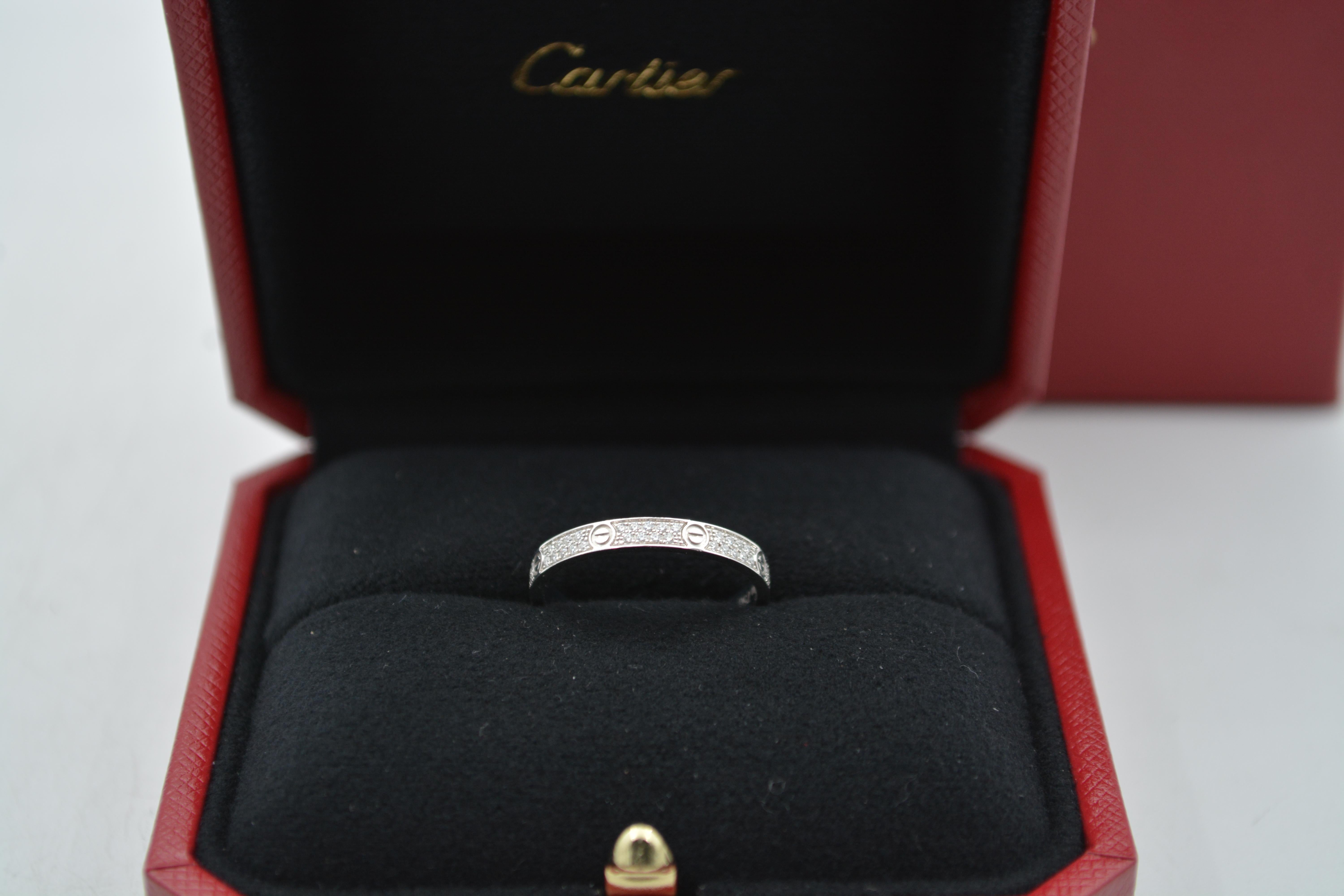 Brilliant Cut 18K White gold Cartier Love ring with diamonds full set