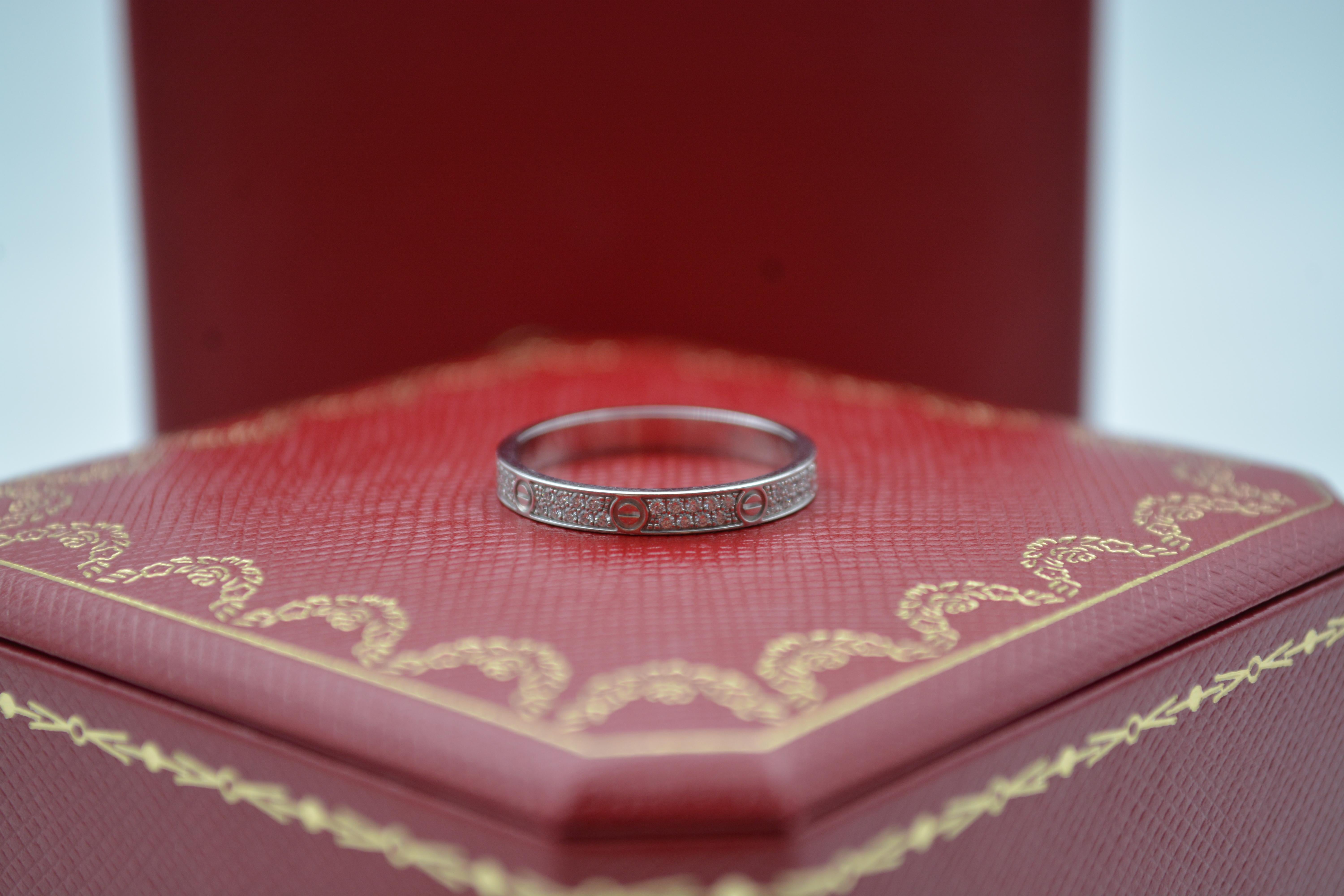 Women's 18K White gold Cartier Love ring with diamonds full set