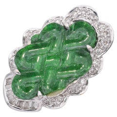 18k White Gold Carved Jade and Diamond Pendant