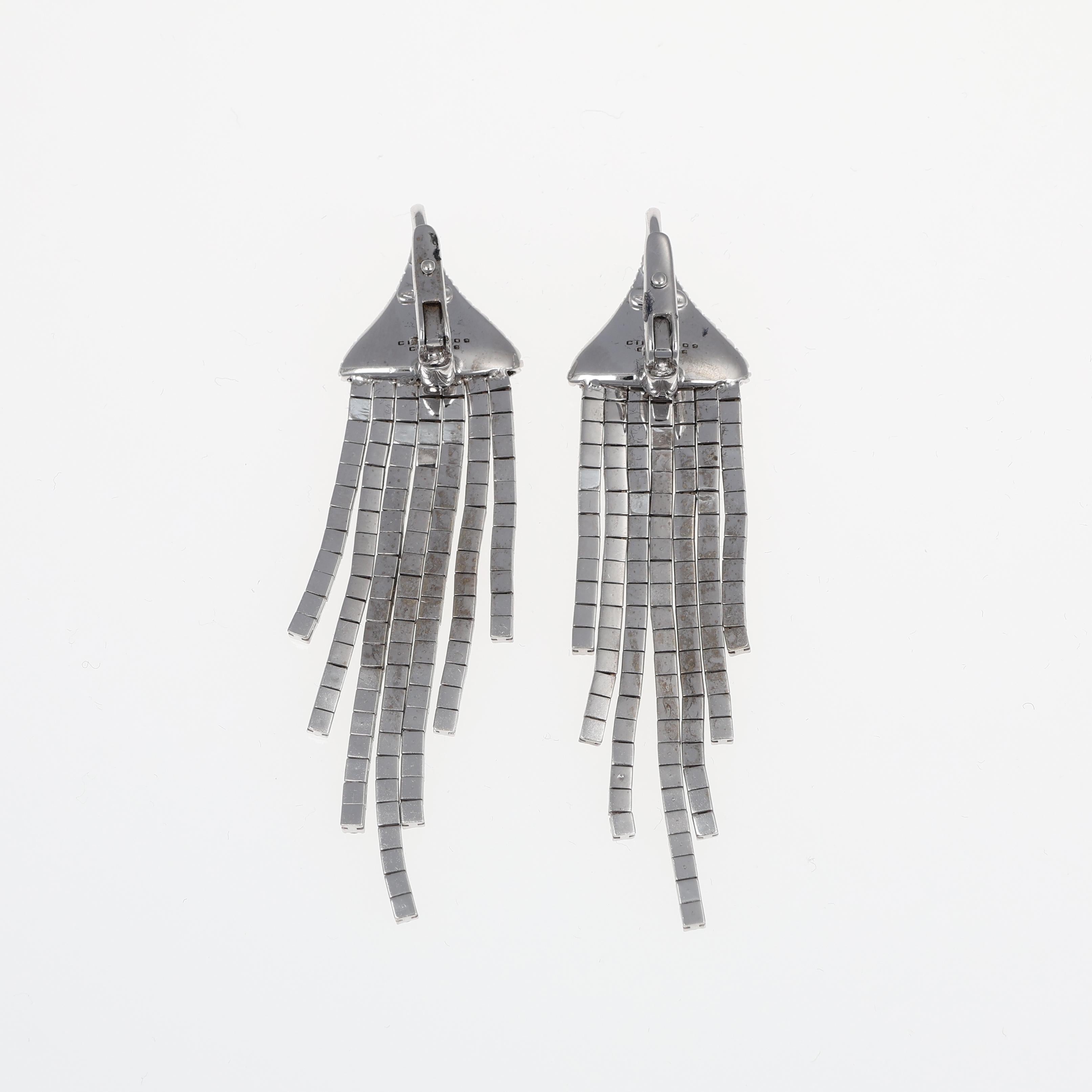 Brilliant Cut 18K White Gold Cascading Drop Earrings with Natural Diamonds For Sale