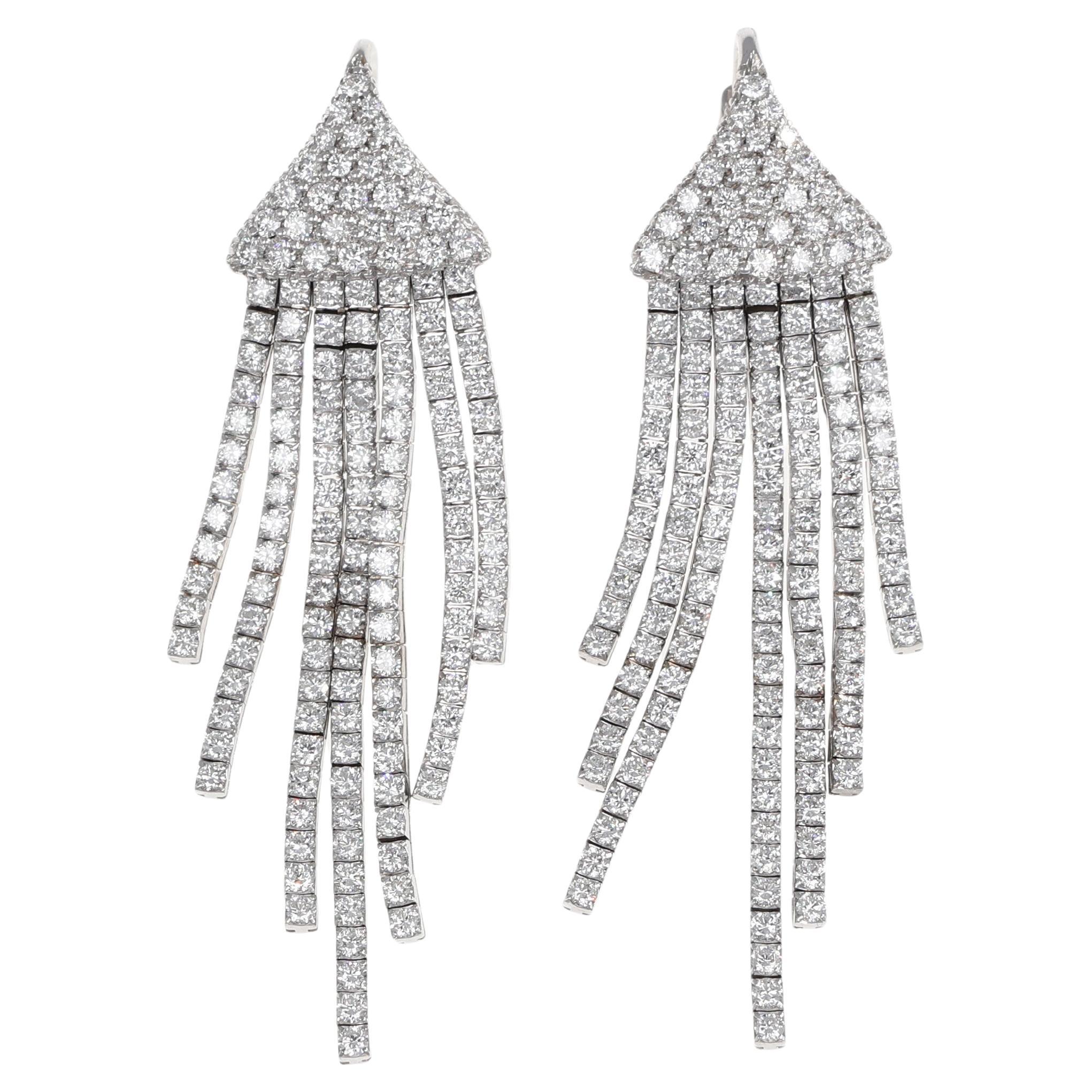 18K White Gold Cascading Drop Earrings with Natural Diamonds For Sale