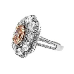 18k White Gold Centre Oval Diamond 2.02ct Fancy Intense Orangy-pink HPHT Diamond