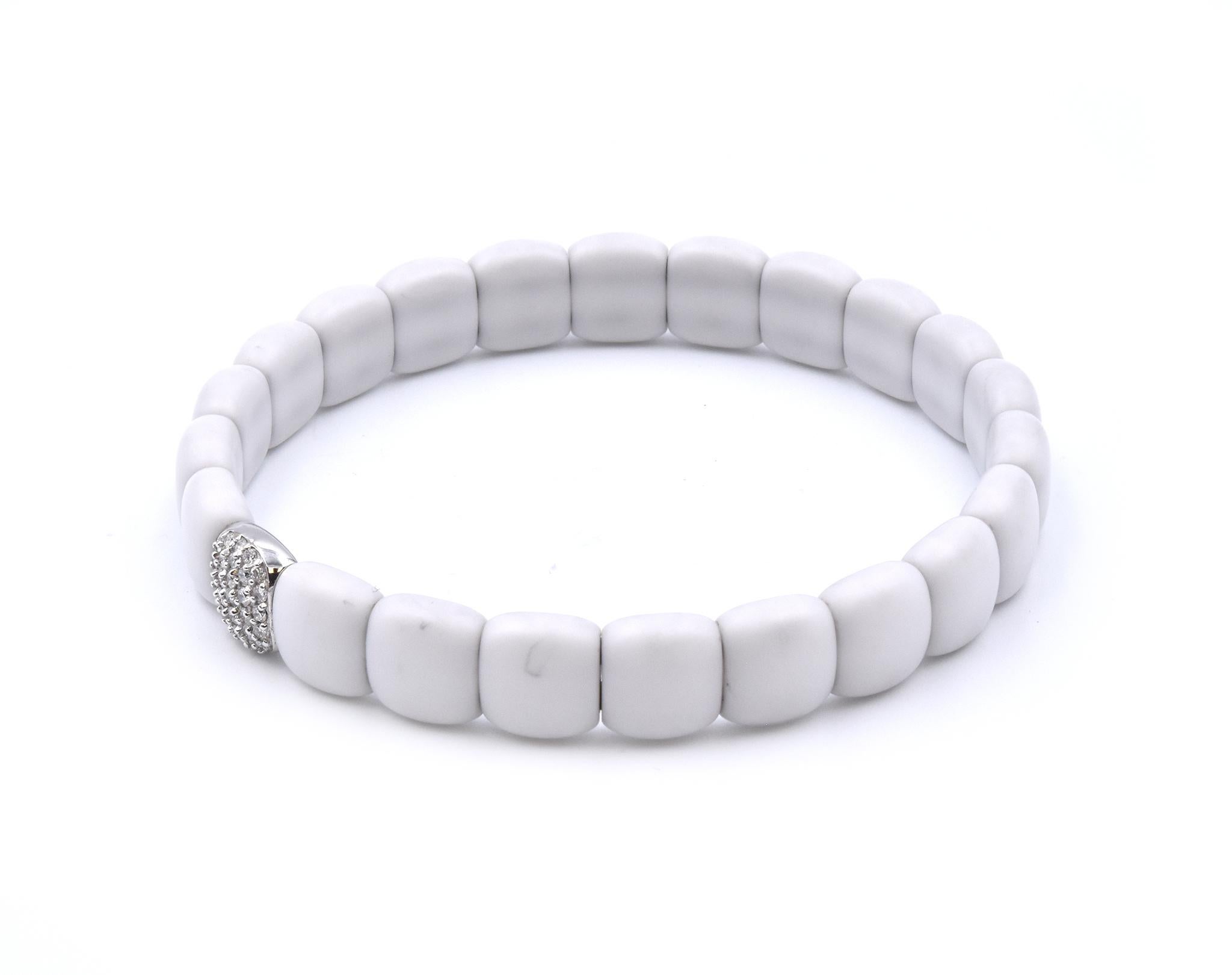 Round Cut 18 Karat White Gold Ceramic and Diamond Bracelet For Sale