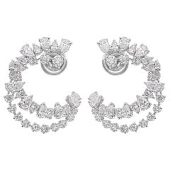 Natural Diamond Double Layer Open Hoop Earrings 3.68 Carats 18K White Gold
