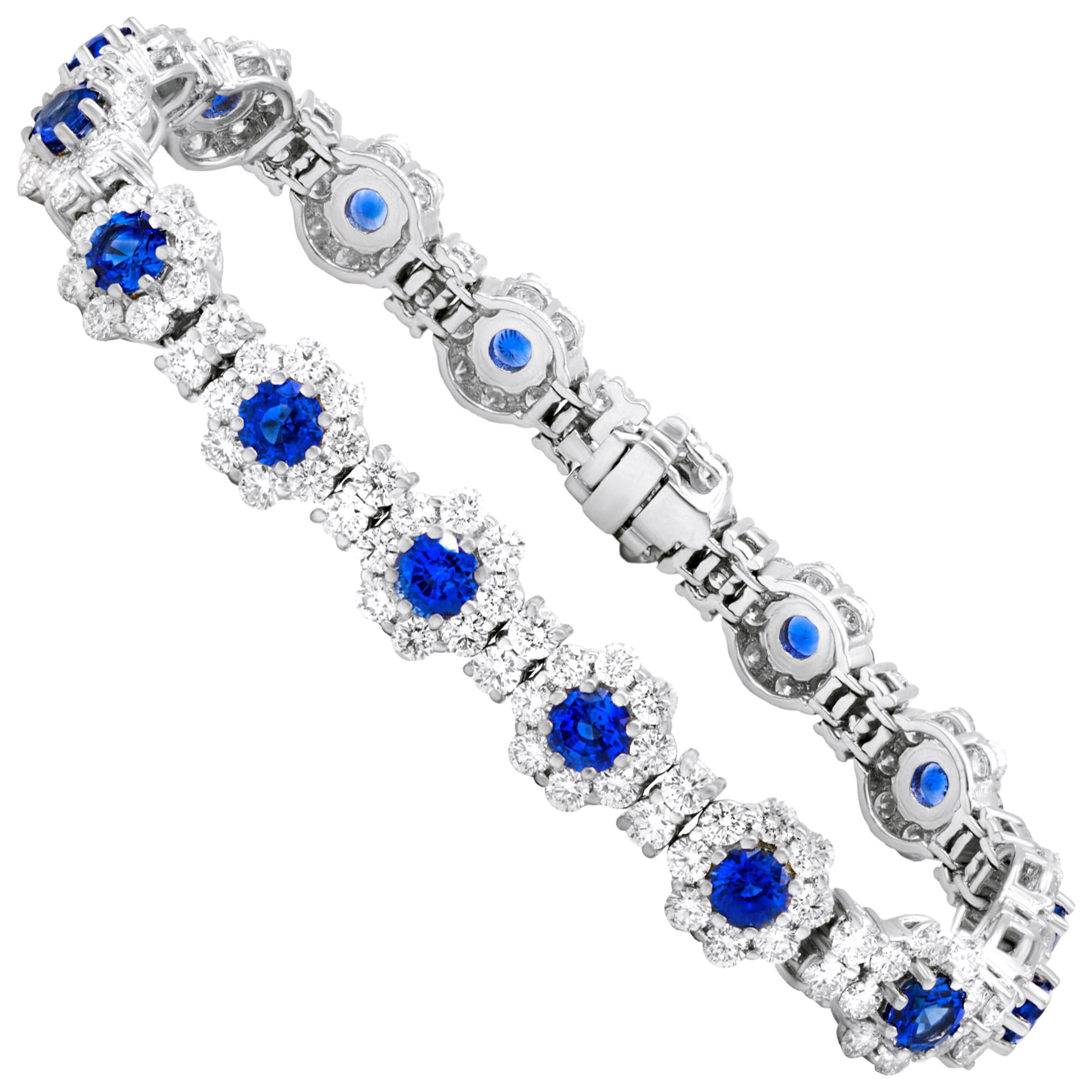 Pulsera de oro blanco de 18 quilates con zafiro de Ceilán y diamantes
