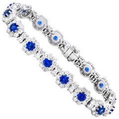 Pulsera de oro blanco de 18 quilates con zafiro de Ceilán y diamantes