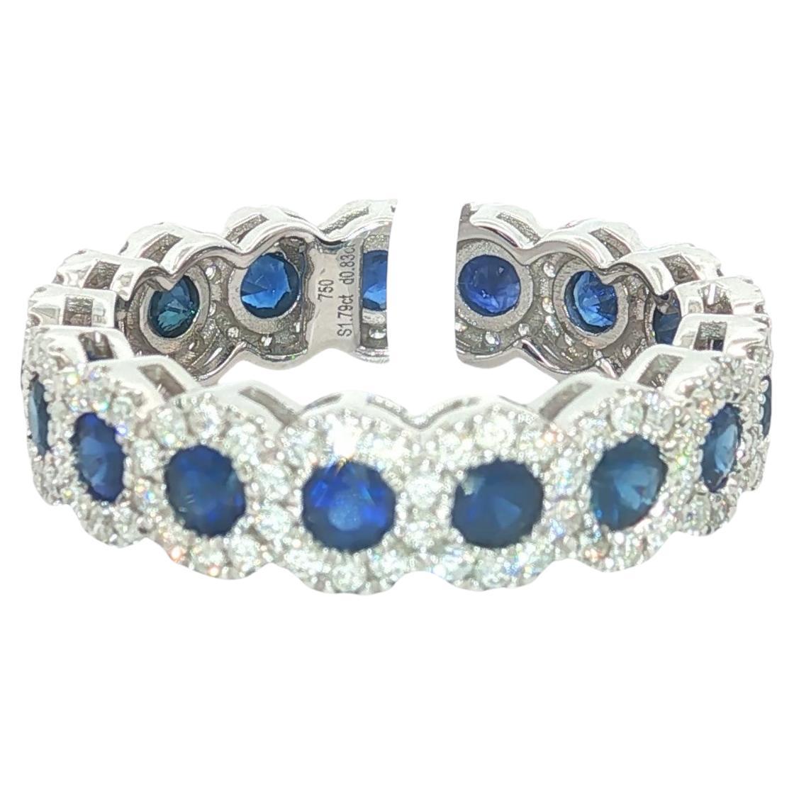 Bracelet éternel en or blanc 18 carats saphir de Ceylan et diamant 1,74 carats saphirs 1,00 carats D en vente
