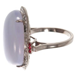 18 Karat White Gold Chaceddony Diamond Ruby Ring