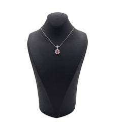 18K White gold chain and pendant with diamonds and ruby