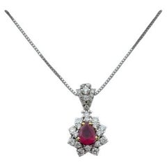 18K White gold chain and pendant with diamonds and ruby 