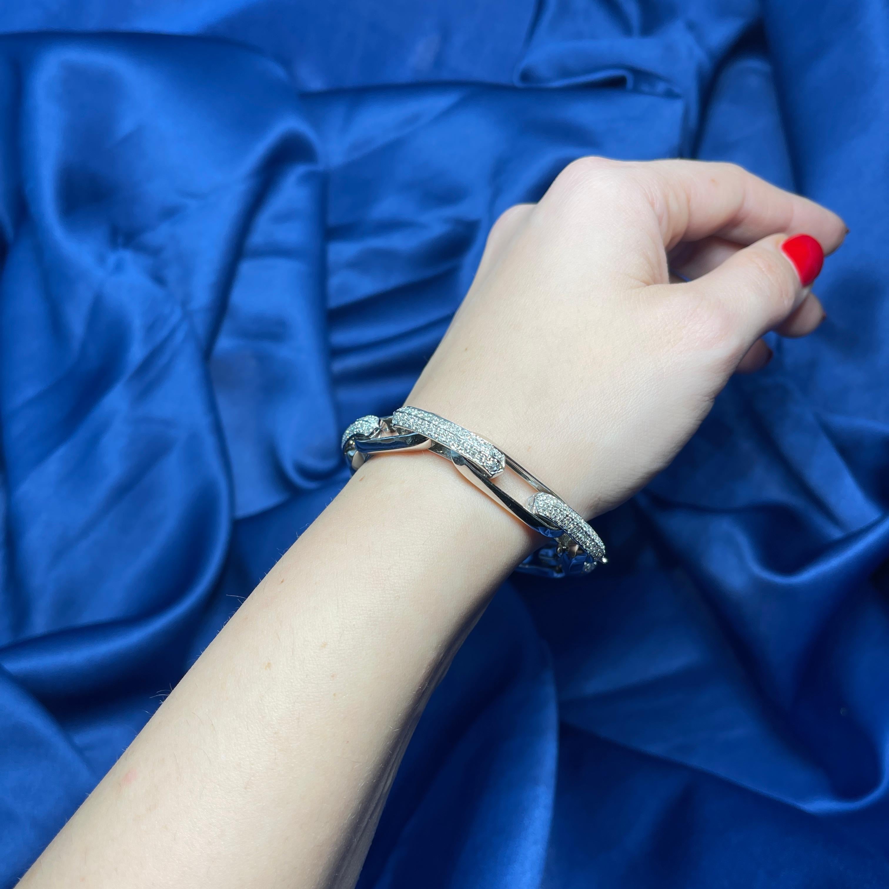 Femenino o masculino Pulsera de cadena de oro blanco de 18 quilates con eslabones pavé de diamantes en venta