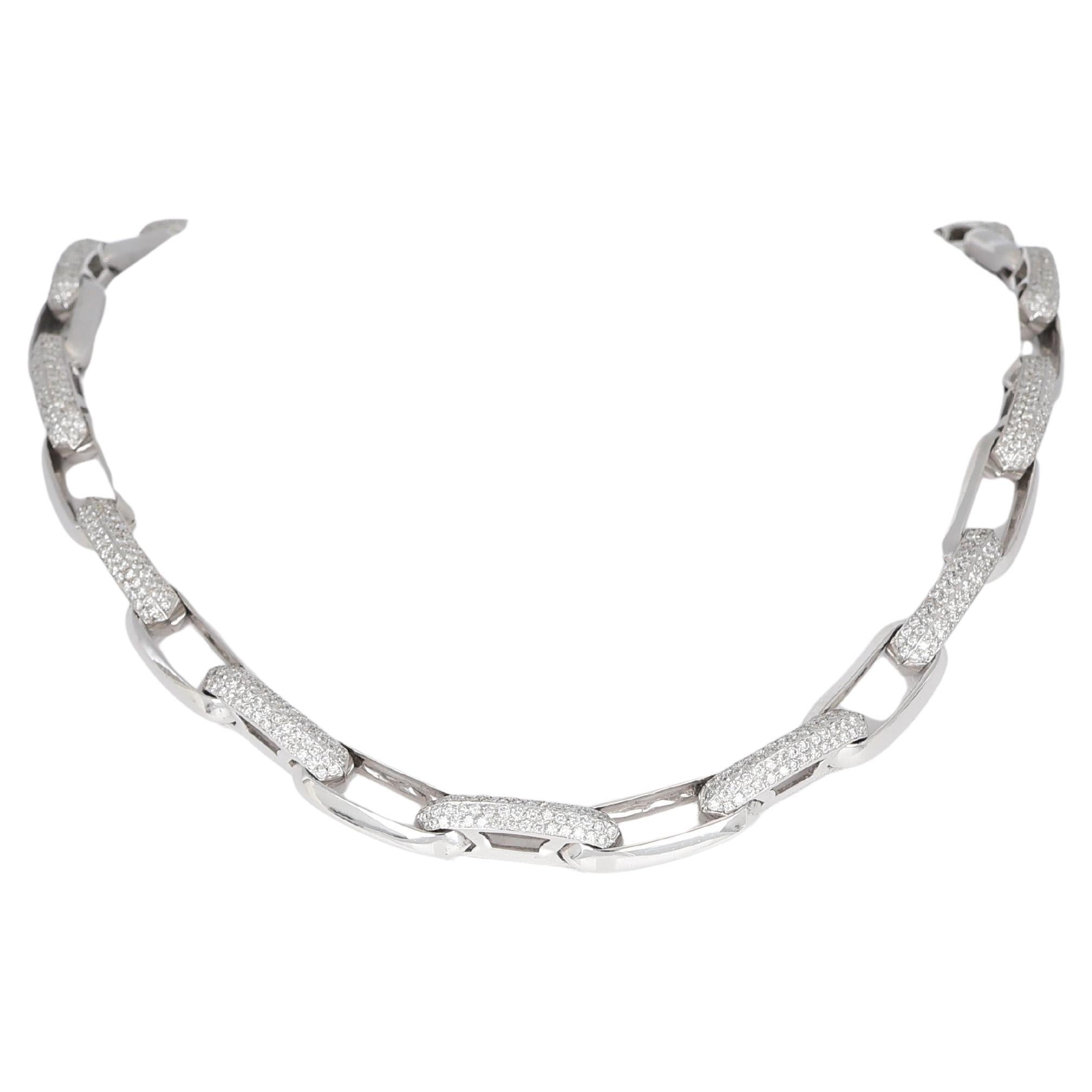 18K White Gold Chain Necklace with Pavé-Set Diamonds