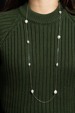 18k White Gold Chain Set with 10 Fresh Water Pearls Created by Marion Jeantet