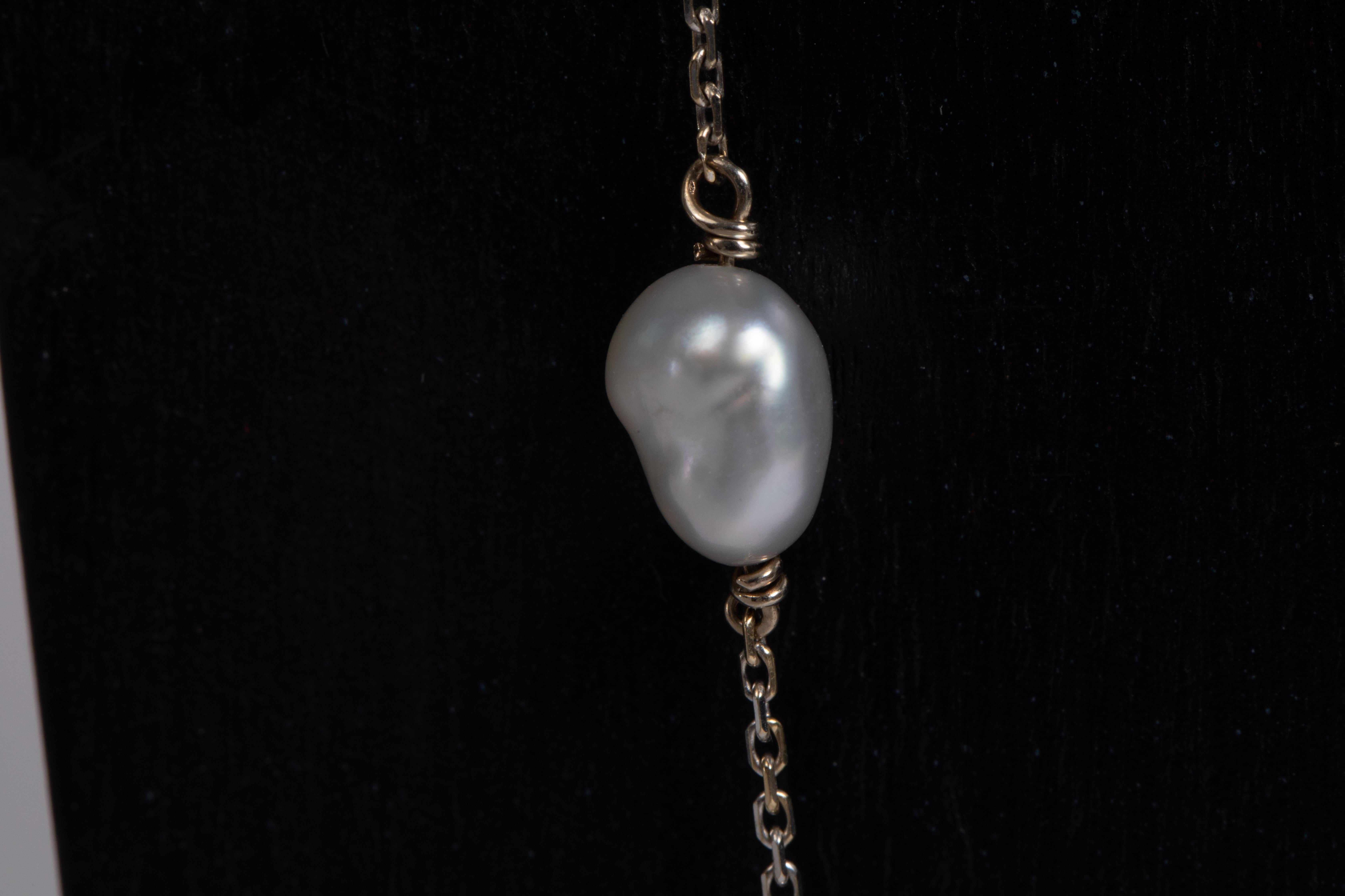 Women's 18k White Gold Chain Set with 10 Fresh Water Pearls Created by Marion Jeantet For Sale