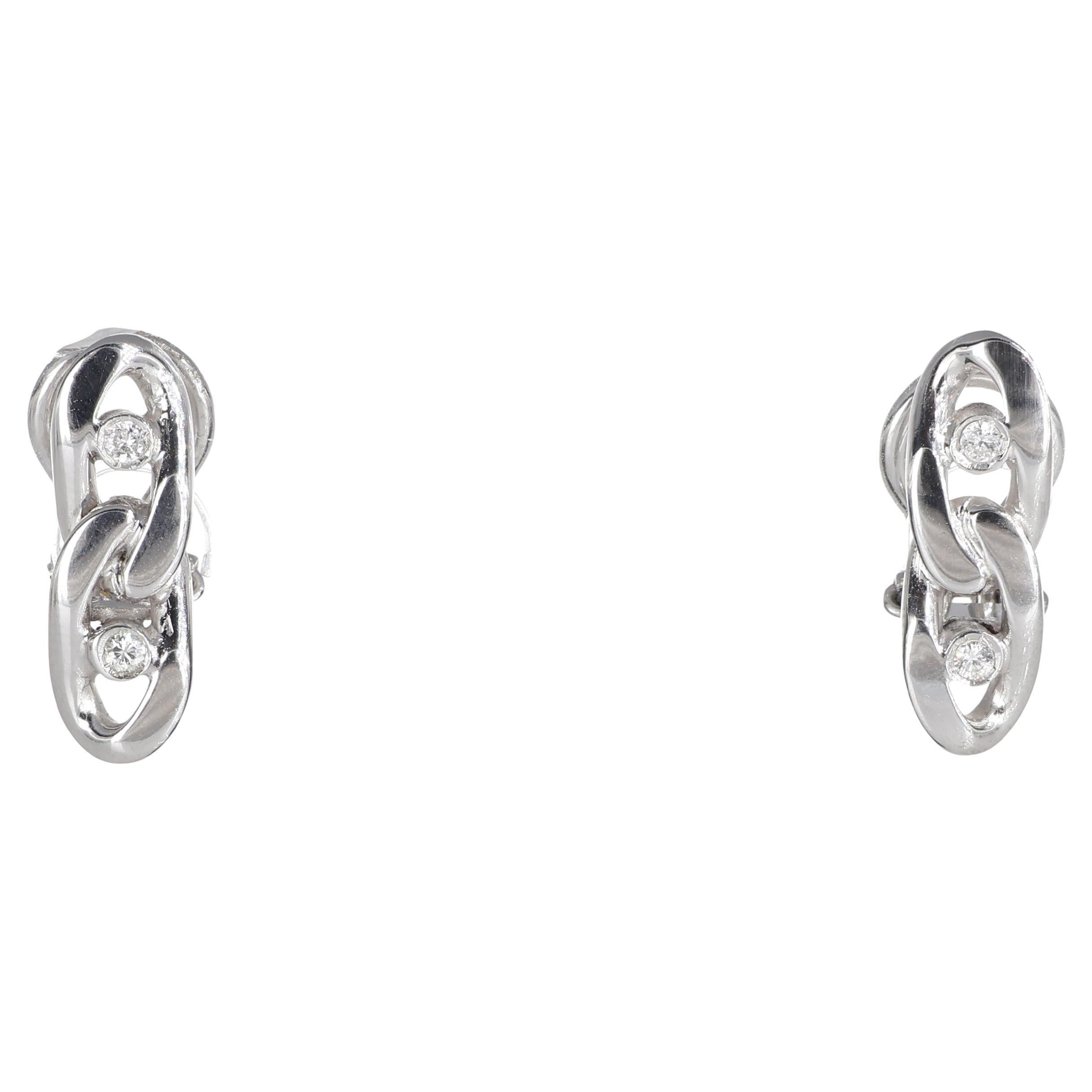 18K White Gold Chain Stud Earrings with Diamonds