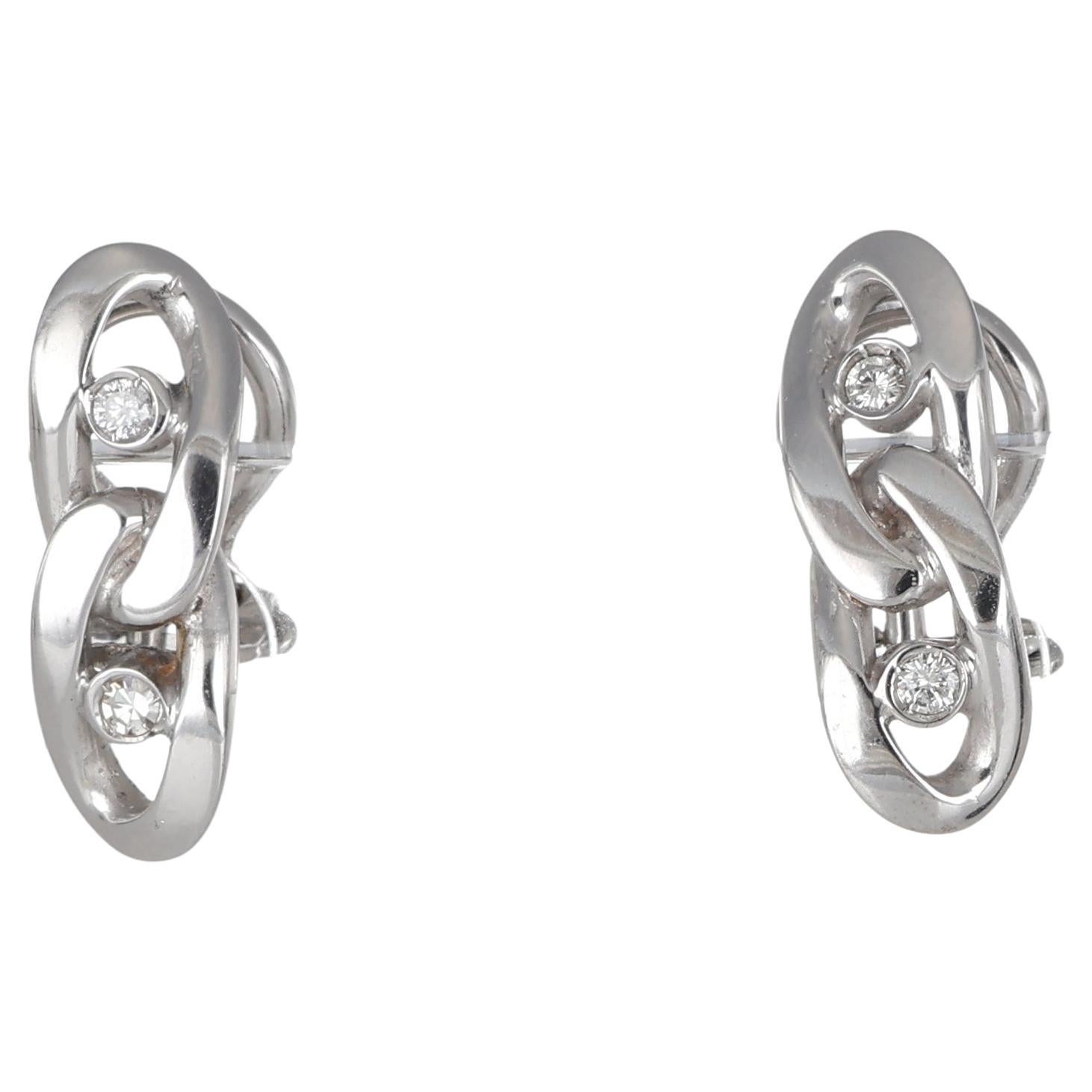 18K White Gold Chain-Style Stud Earrings with Diamonds