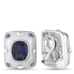 18K White Gold Chalcedony and Iolite Earrings