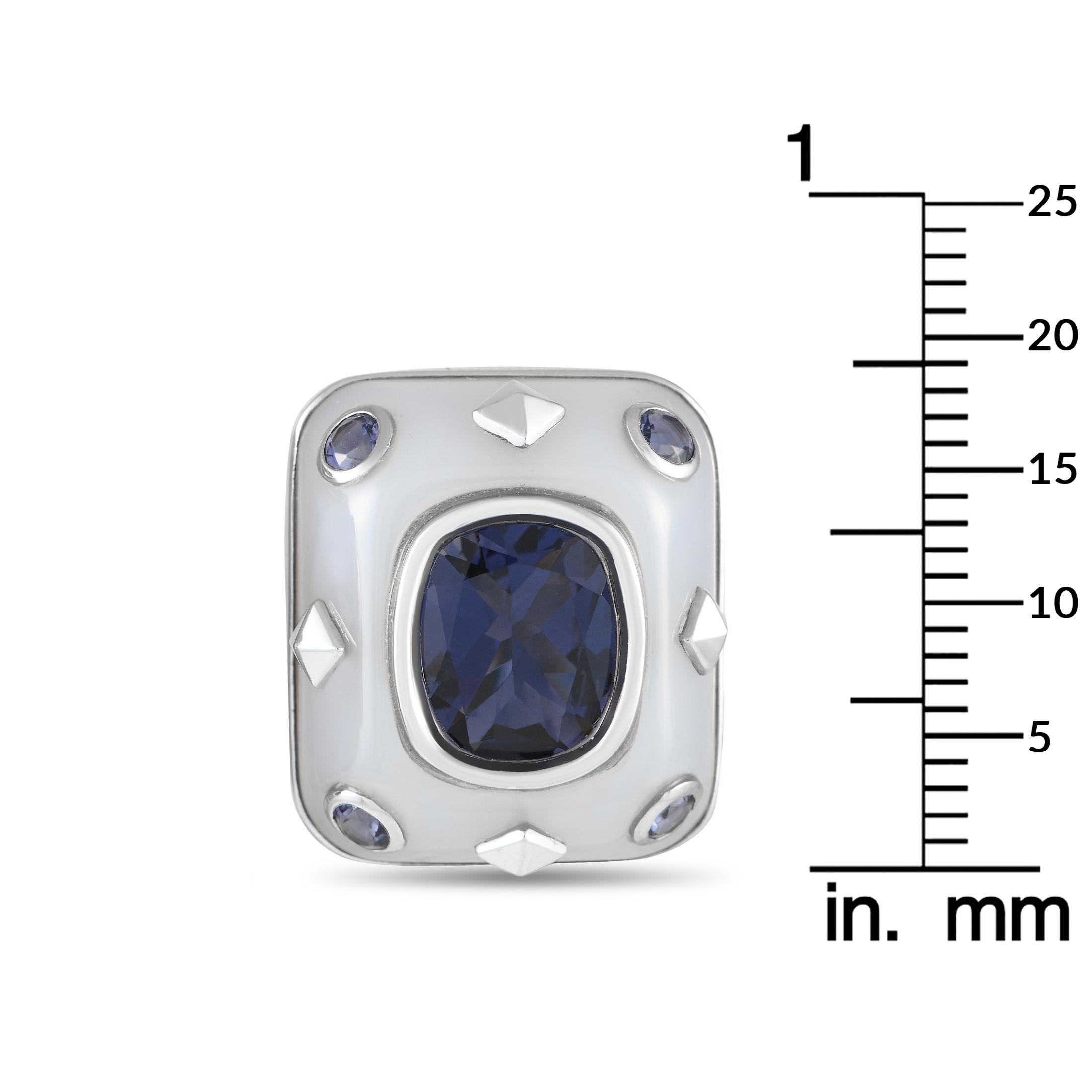 Mixed Cut 18K White Gold Chalcedony and Iolite Earrings