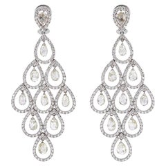 18K White Gold Chandelier Earrings, 19.83 ct of Briolette, Pear & Round Diamonds
