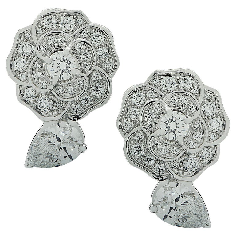 Chanel Camelia Diamond Earrings - 2 For Sale on 1stDibs  chanel diamond  earrings studs, chanel camelia earrings
