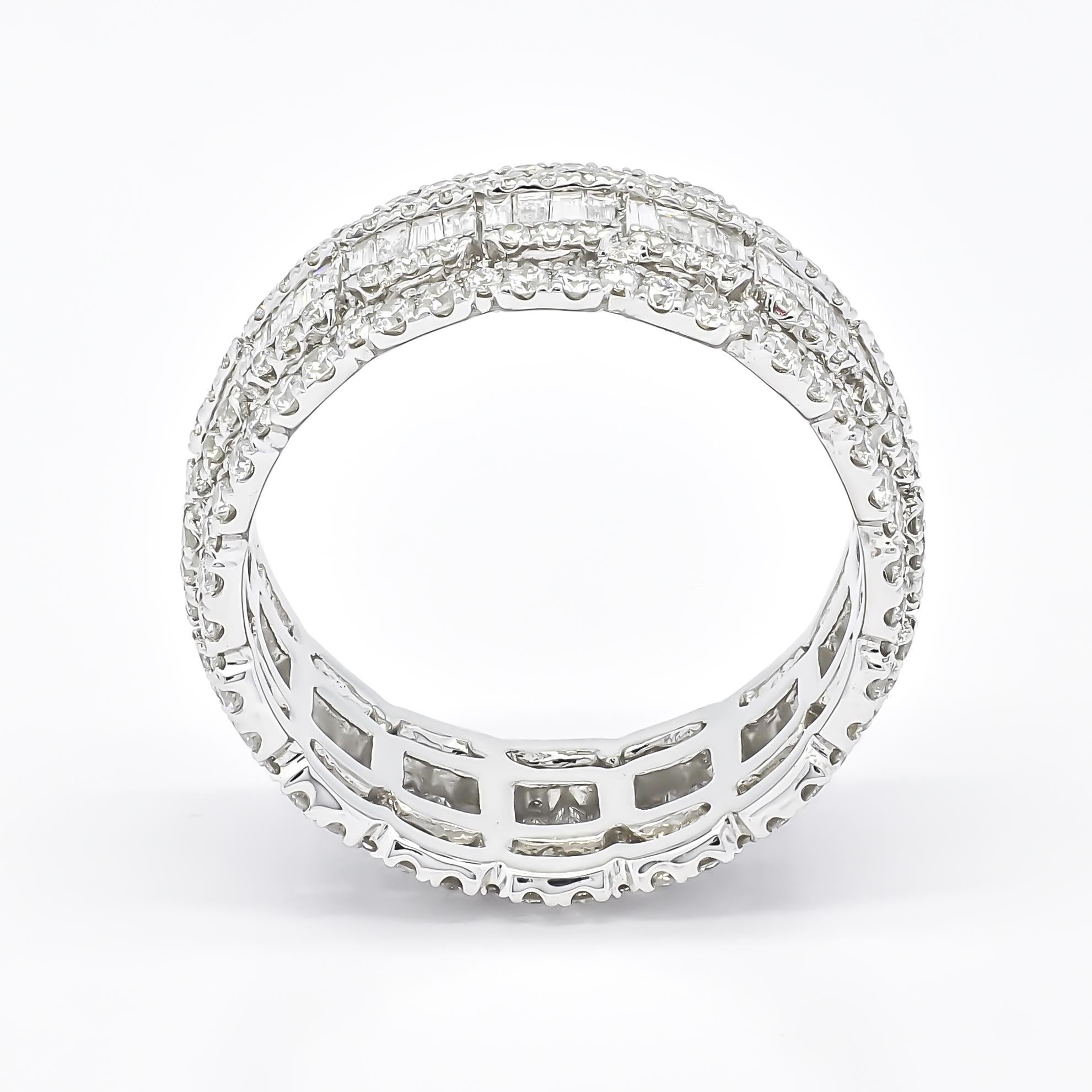 For Sale:  18K White Gold Channel Baguette Diamond Accents Round Brilliant Eternity Ring 2