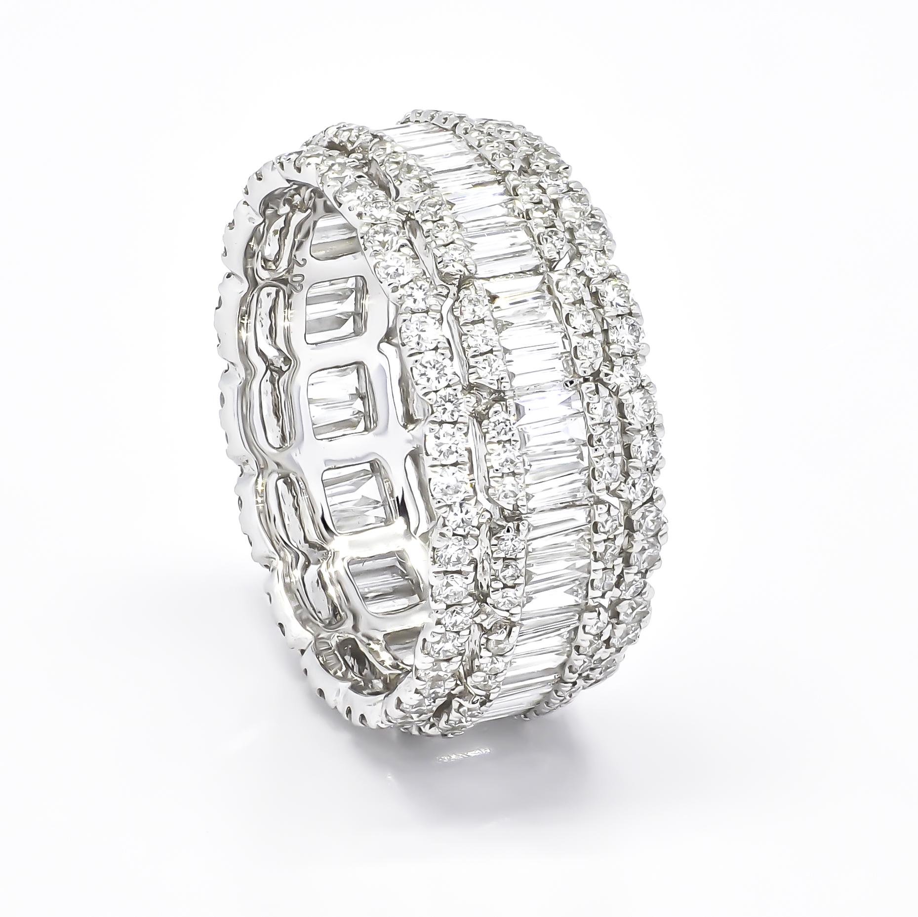 For Sale:  18K White Gold Channel Baguette Diamond Accents Round Brilliant Eternity Ring 4