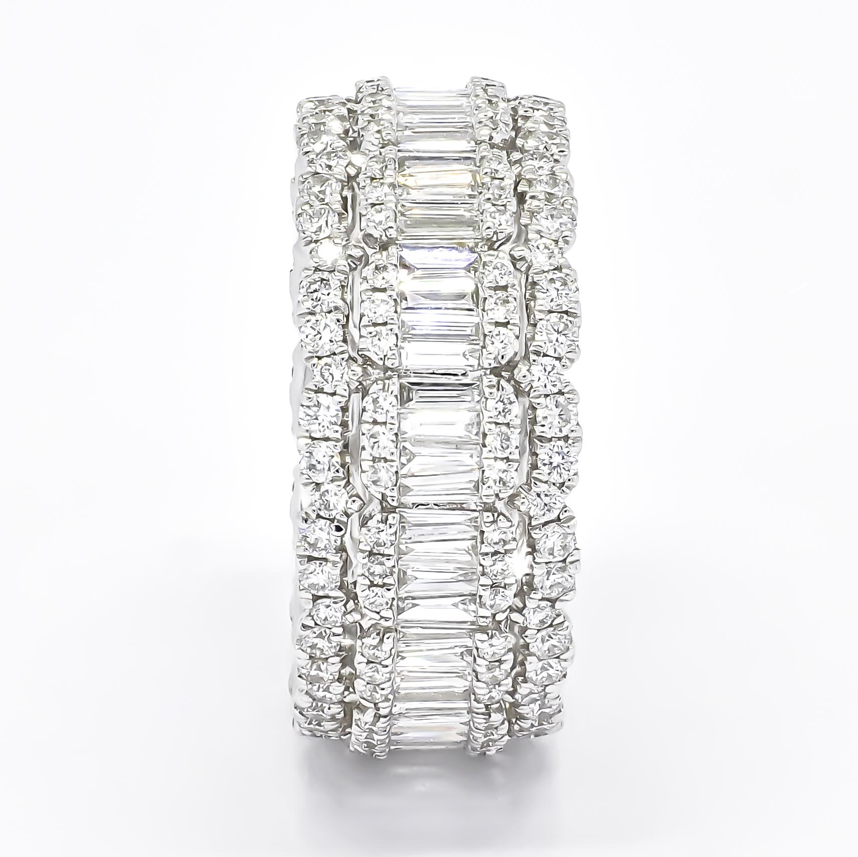 For Sale:  18K White Gold Channel Baguette Diamond Accents Round Brilliant Eternity Ring 5