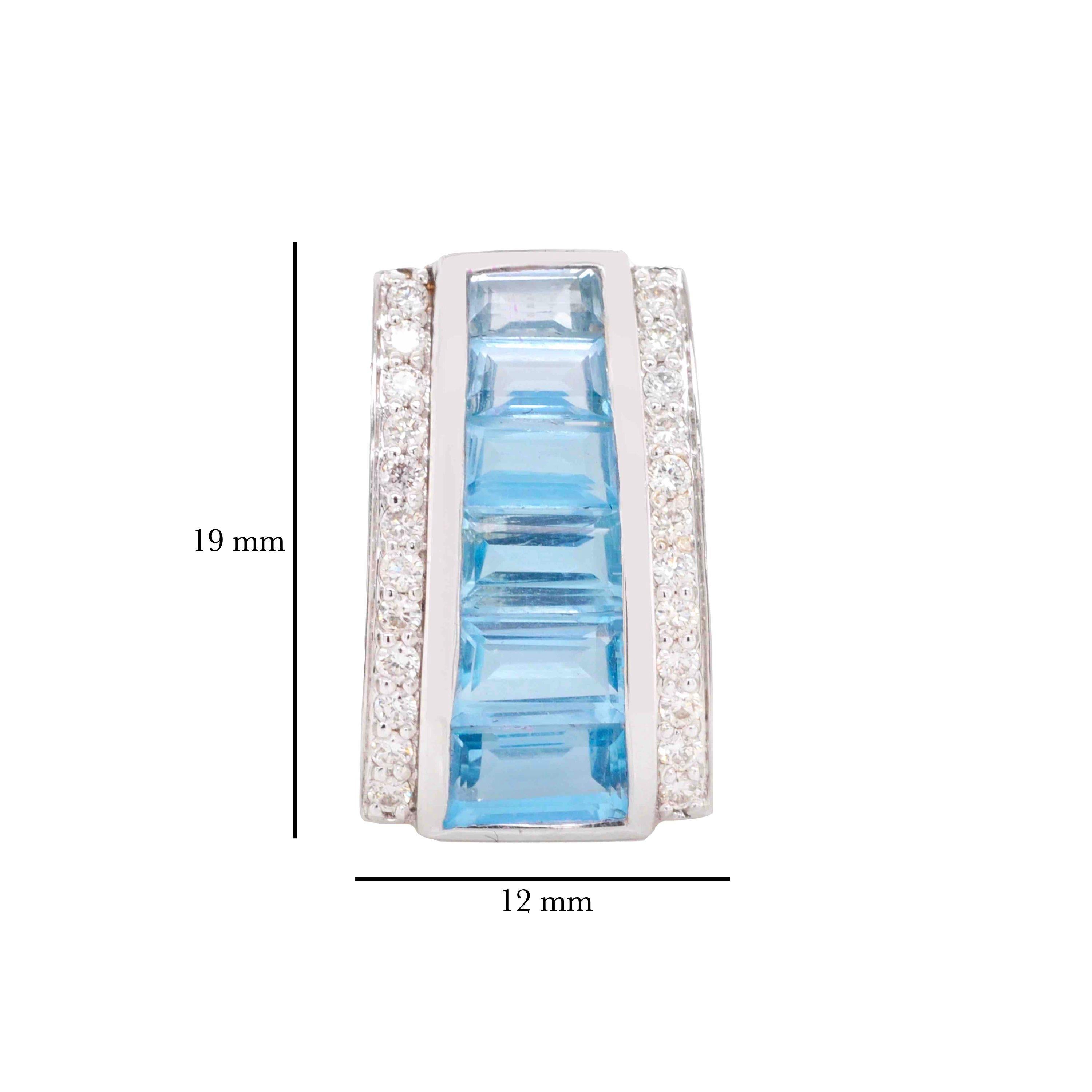 Baguette Cut 18K White Gold Channel Set Blue Topaz Taper Baguette Pendant Earrings Set  For Sale