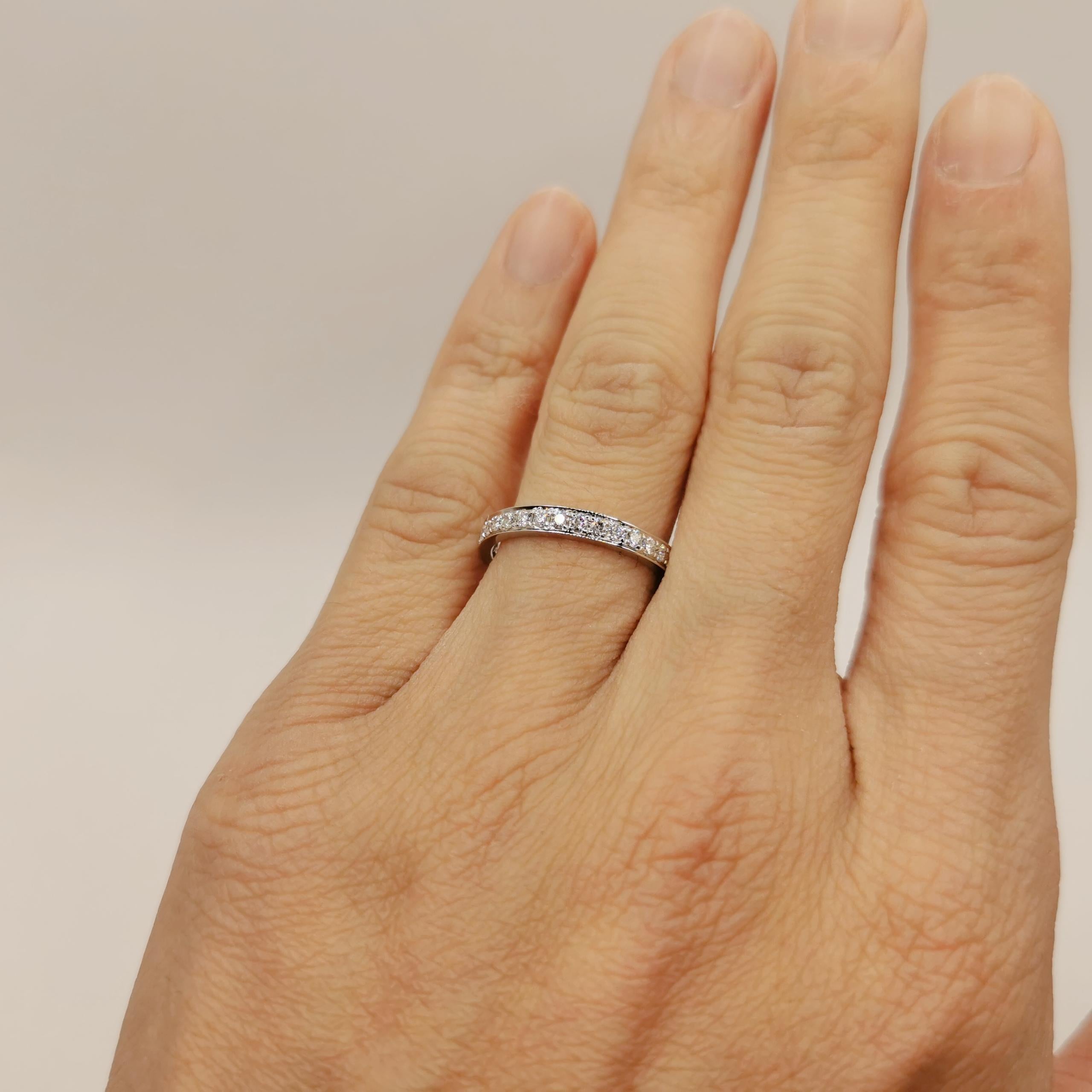 For Sale:  18K White Gold Channel Set Diamond Pavé Eternity Band Wedding Stacking Ring 5