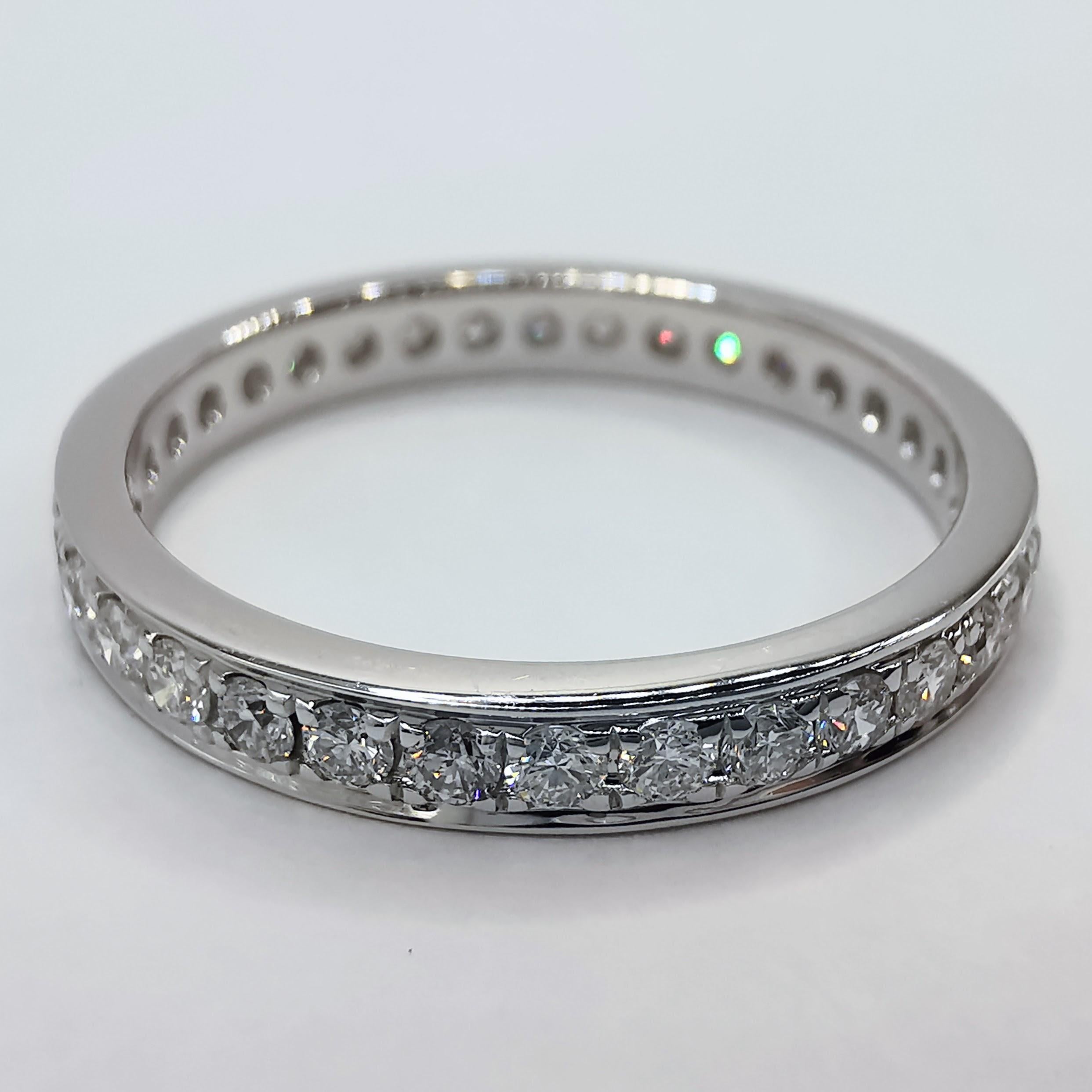 For Sale:  18K White Gold Channel Set Diamond Pavé Eternity Band Wedding Stacking Ring 3
