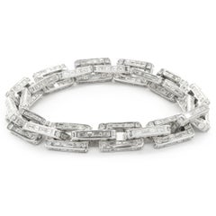 18k White Gold Channel Set Round & Baguette Cut Diamond Integrated Link Bracelet