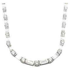 18K White Gold Channel Set Round Brilliant and Baguette Diamond Collar Necklace