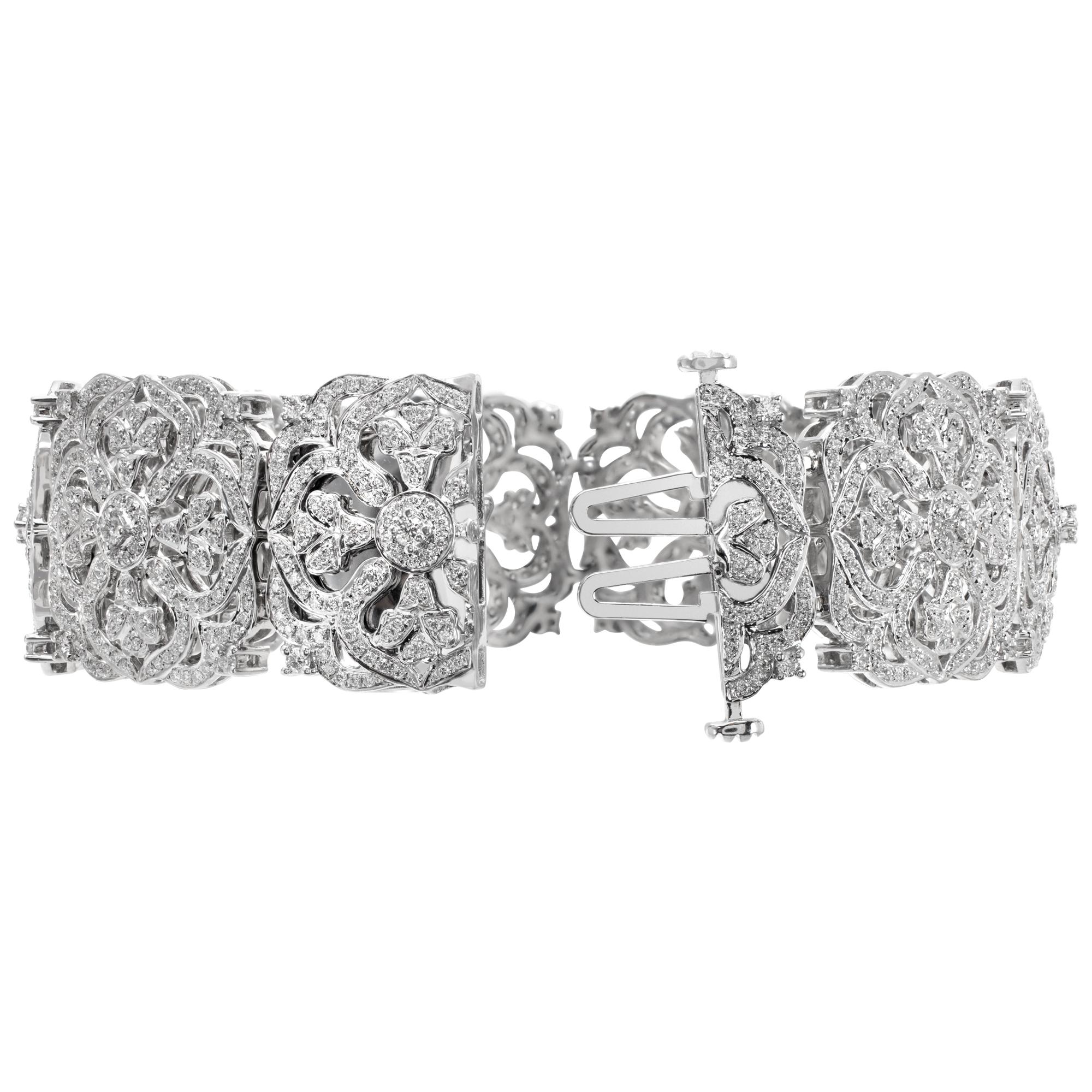 Women's 18k white gold Charles Krypell diamond floral amulet bracelet For Sale