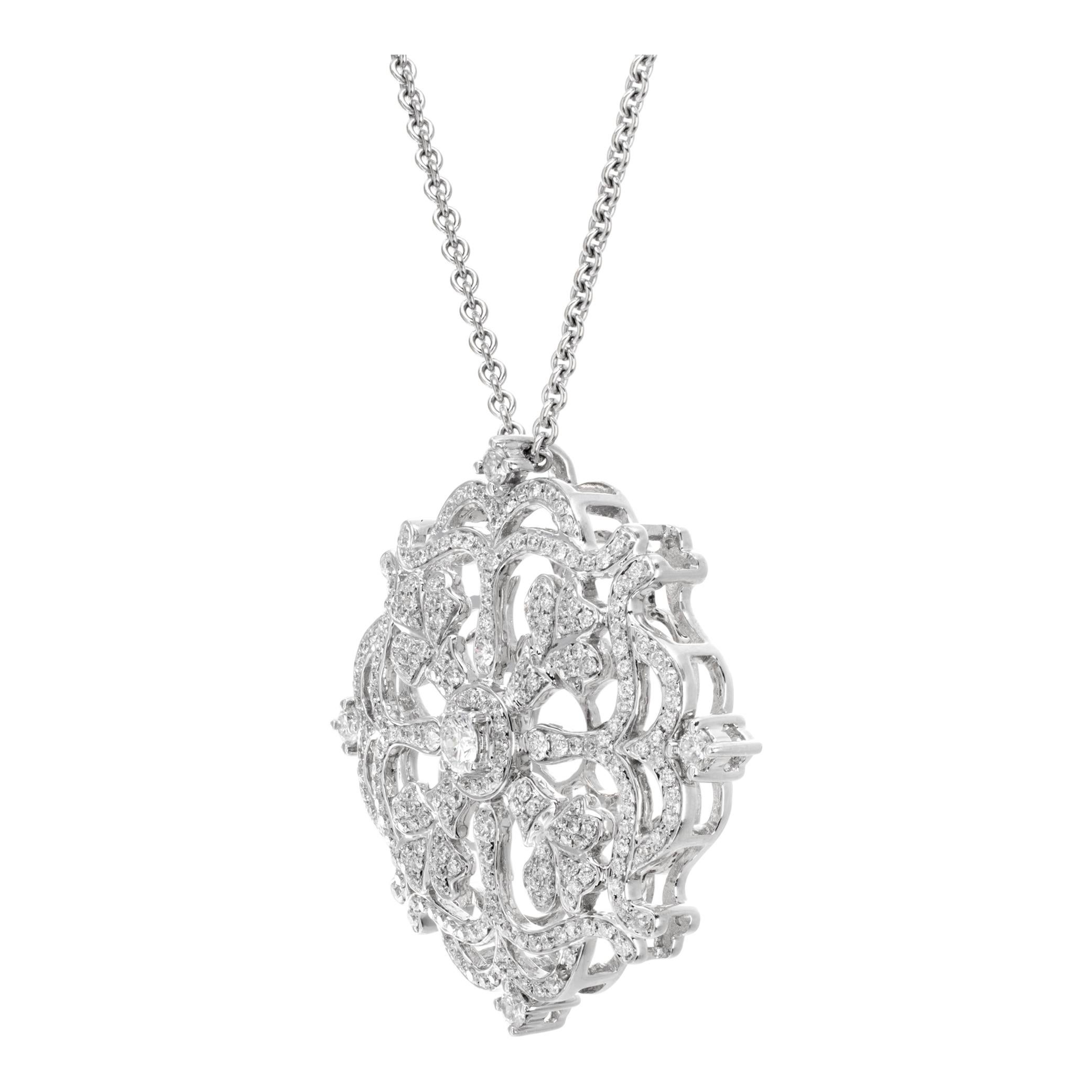 18k white gold Charles Krypell diamond Floral Amulet pendant necklace In Excellent Condition In Surfside, FL