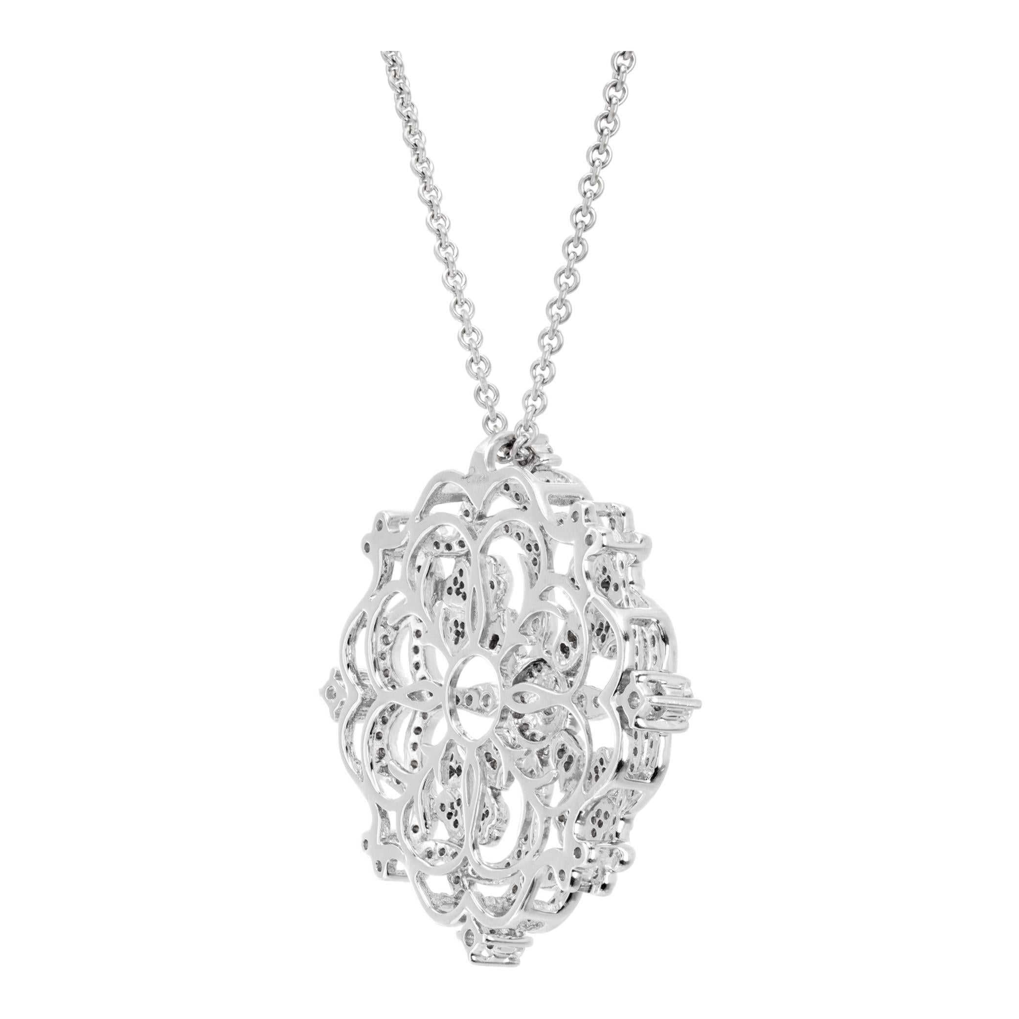Women's 18k white gold Charles Krypell diamond Floral Amulet pendant necklace