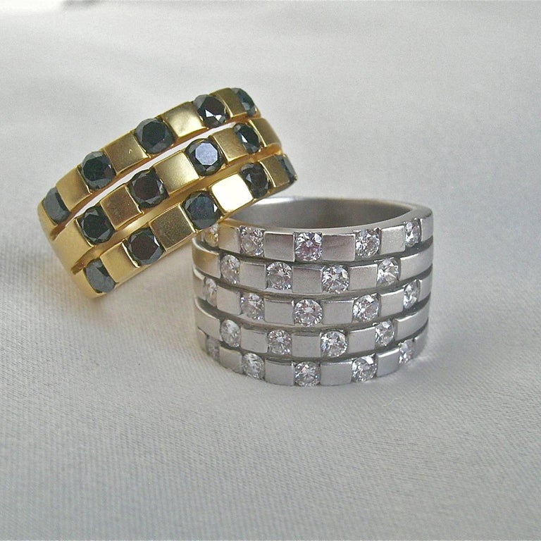 18 Karat White Gold Checker Ring with Diamonds For Sale at 1stDibs