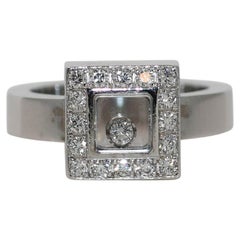 Retro 18K White Gold Chopard Happy Diamond Ring, w Box