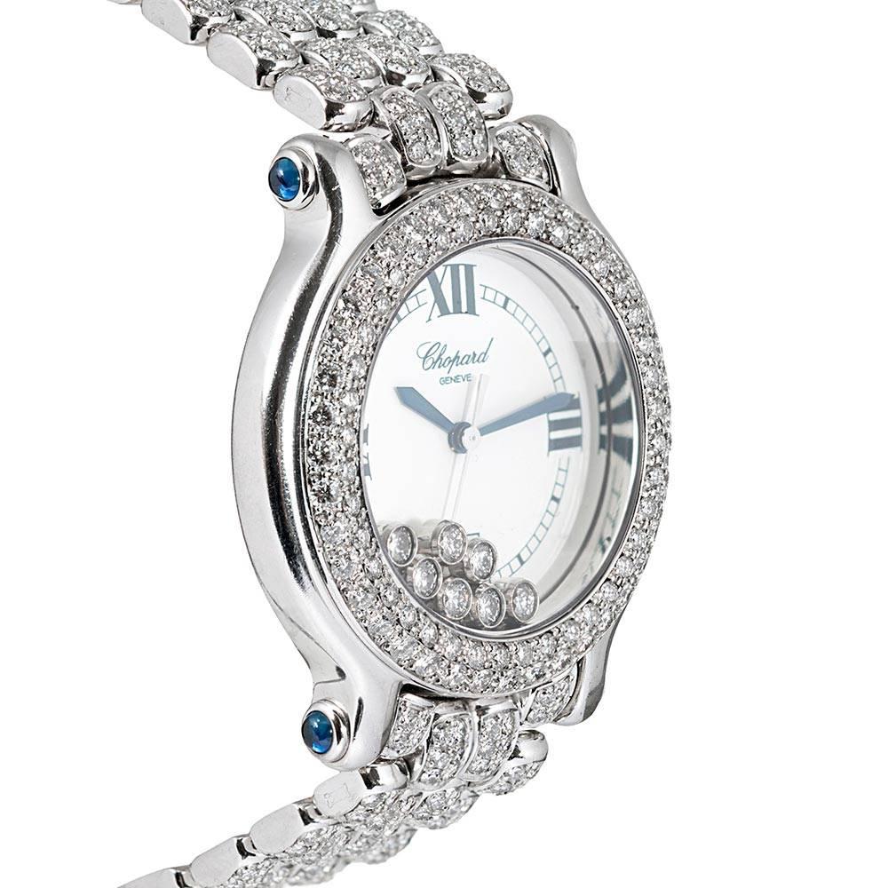 Chopard Ladies White Gold Happy Diamond Sport Quartz Wristwatch In Excellent Condition In Carmel-by-the-Sea, CA