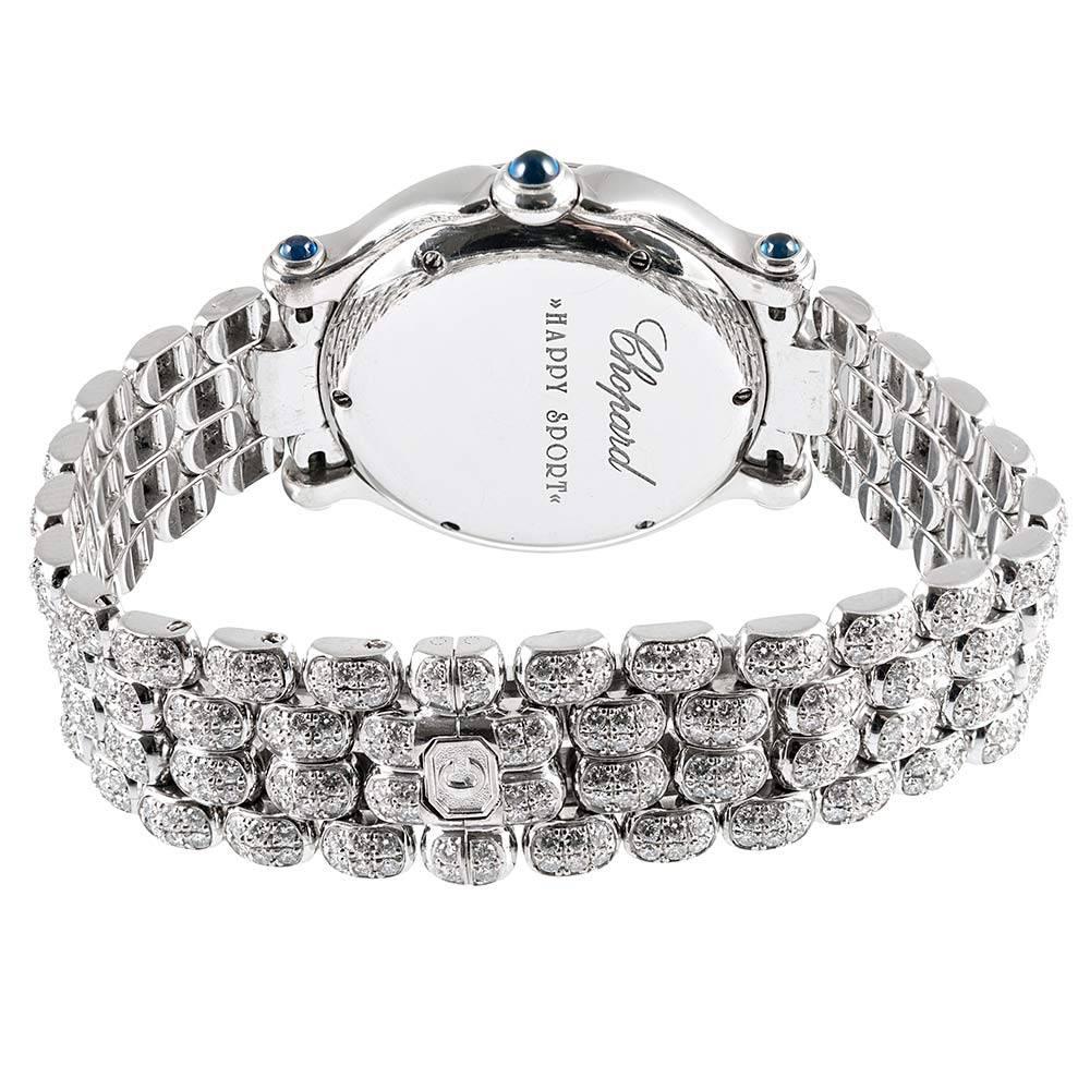Women's Chopard Ladies White Gold Happy Diamond Sport Quartz Wristwatch