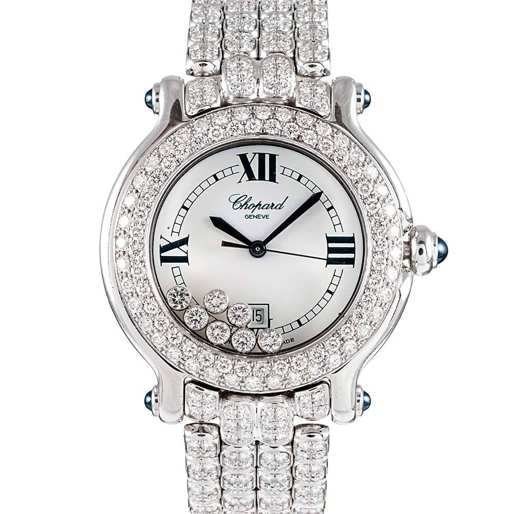 Chopard Ladies White Gold Happy Diamond Sport Quartz Wristwatch
