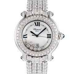 Retro Chopard Ladies White Gold Happy Diamond Sport Quartz Wristwatch