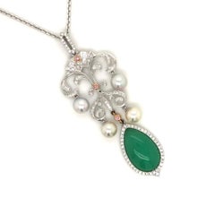 18k White Gold Chrysoprase, Australian Pearl and Argyle Pink Diamond Pendant