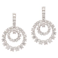 18k White Gold Circle Diamond Party Dangle Earrings for Women