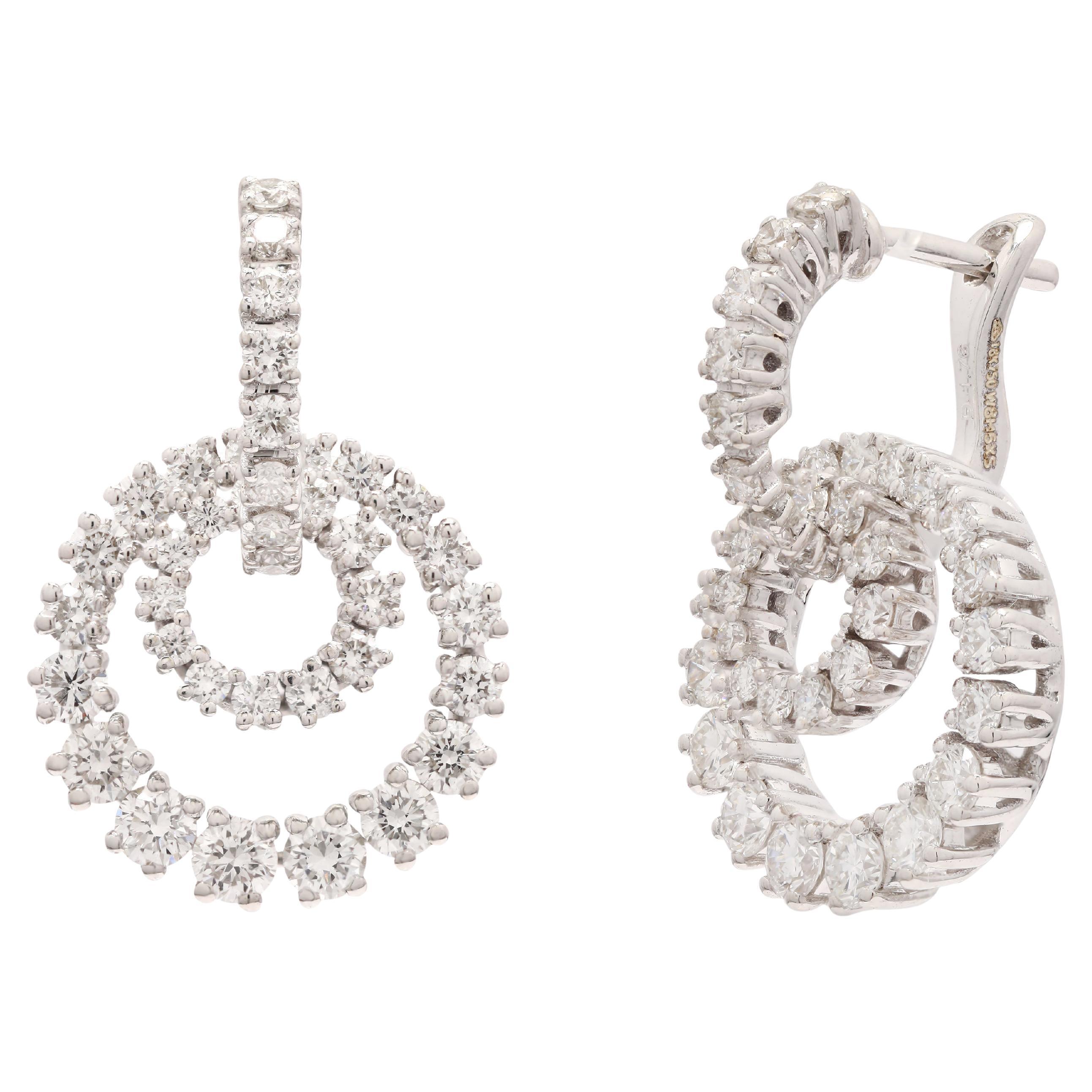 Boucles d'oreilles pendantes en or blanc 18 carats avec diamants pour femmes