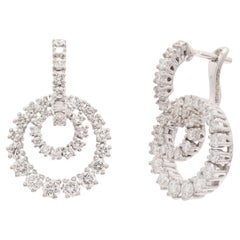 18K White Gold Circle Designer Diamond Dangle Earrings 