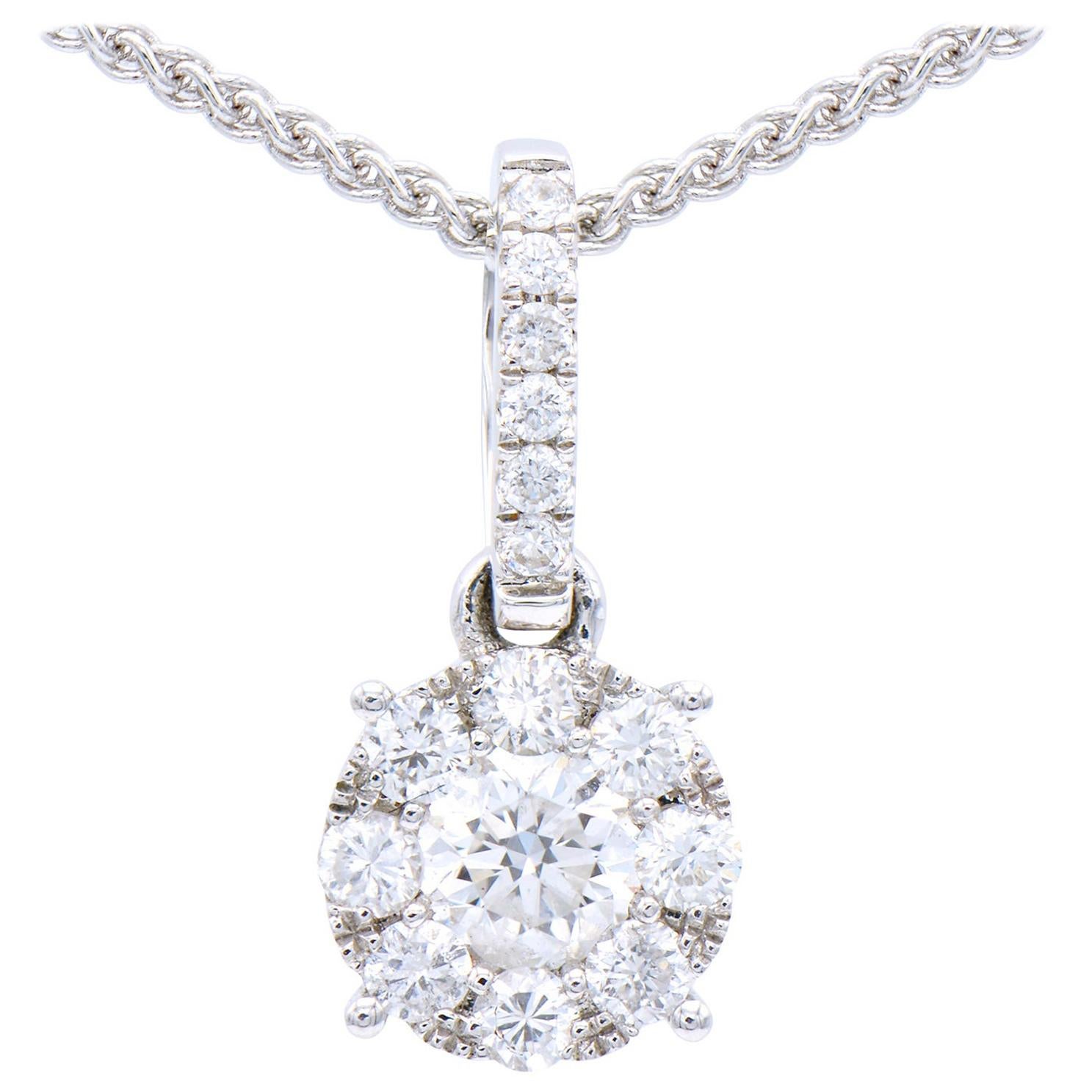 18K White Gold Circle Diamond Hanging Pendant with Chain For Sale at 1stDibs