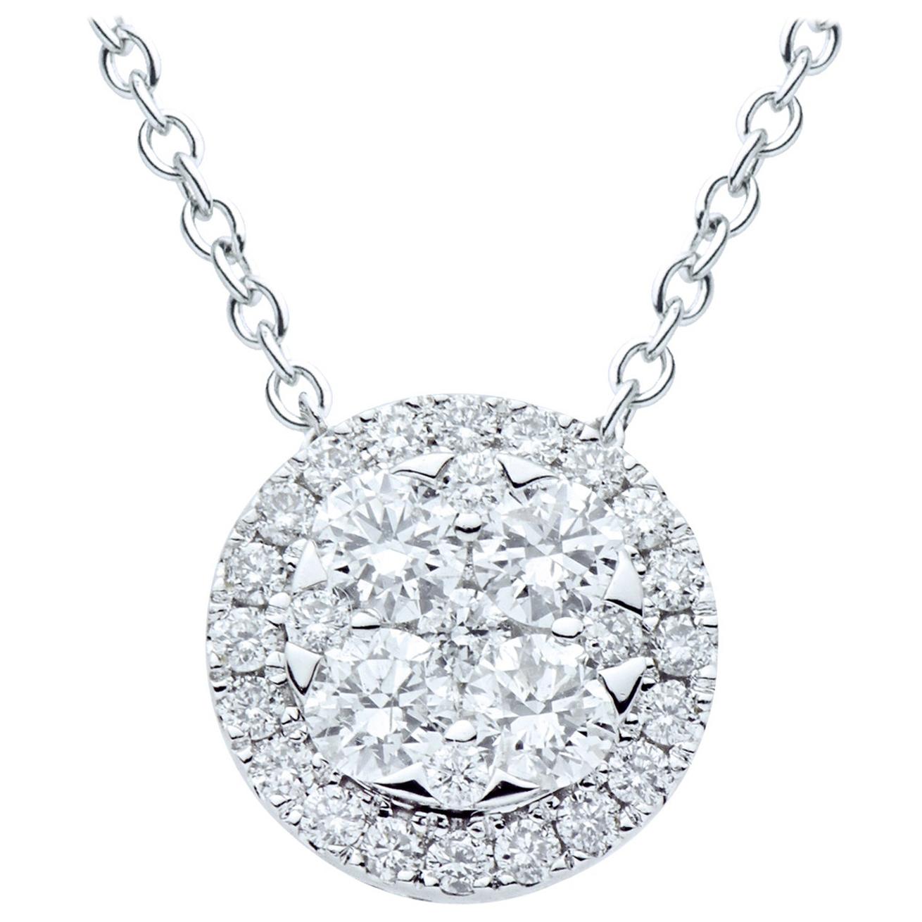 18K White Gold Circle Diamond Pendant For Sale