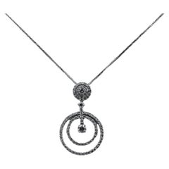18k White Gold Circle Pendant with Diamonds and 15" Necklace.